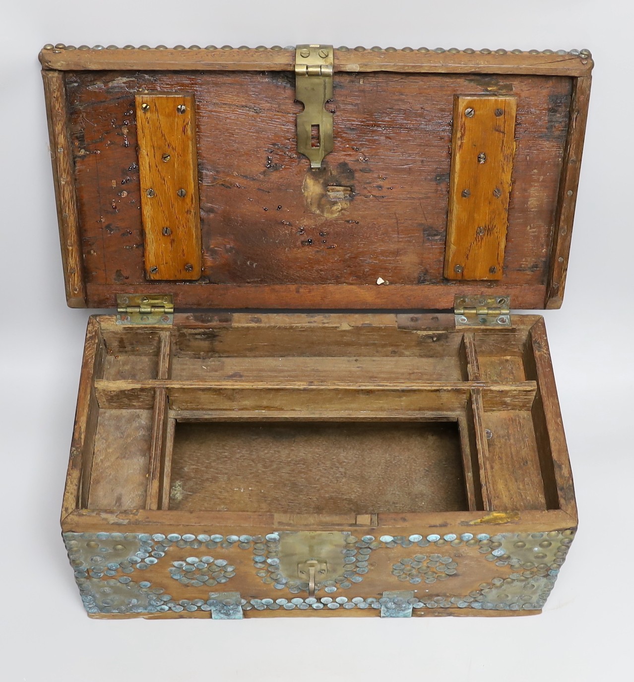 A brass mounted teak Zanzibar chest, 45cm wide